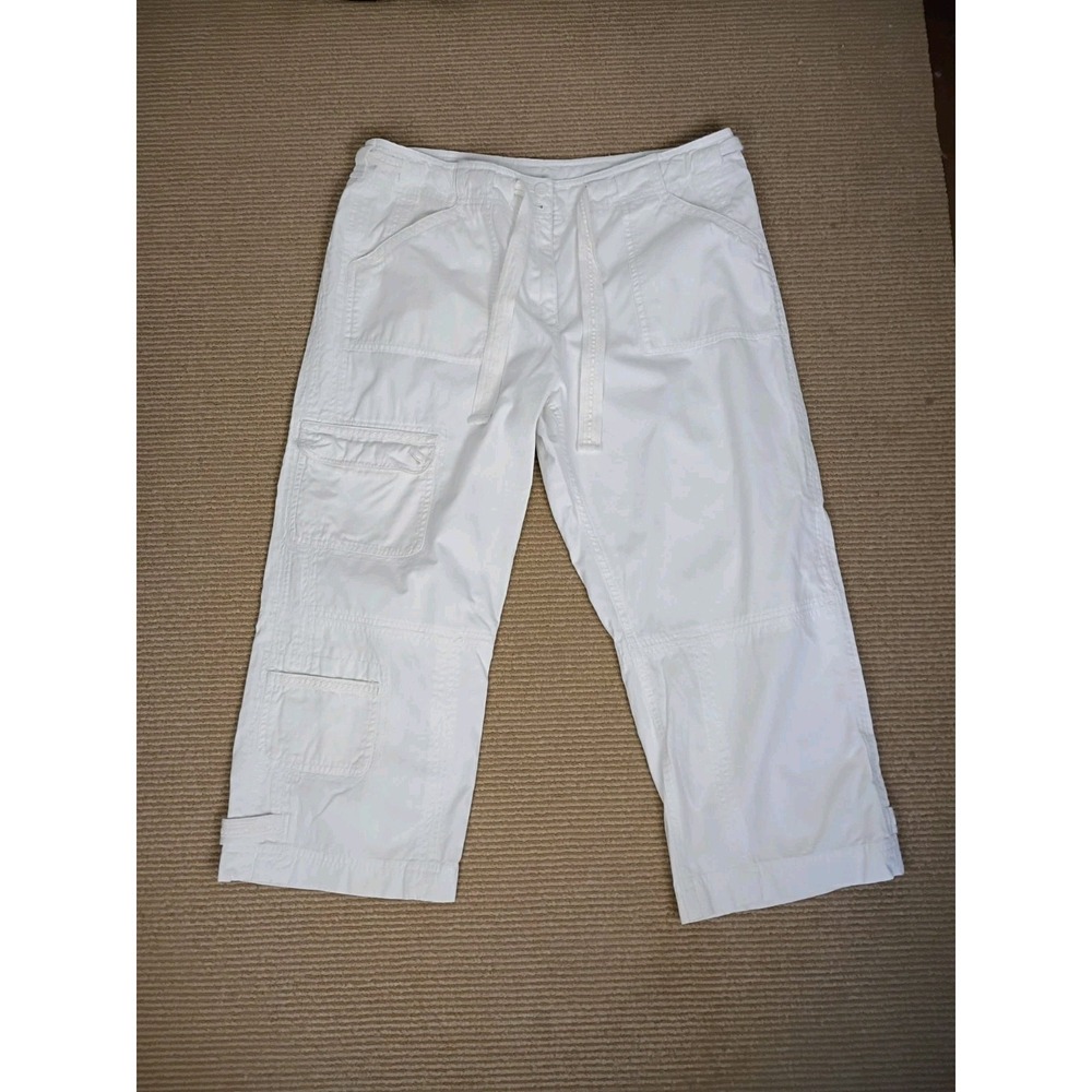 Womens White JONES NEW‎ YORK Drawtie Cotton Capri Pants 14